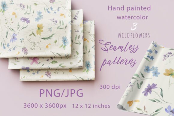 3 Painted Watercolor Seamless Patterns