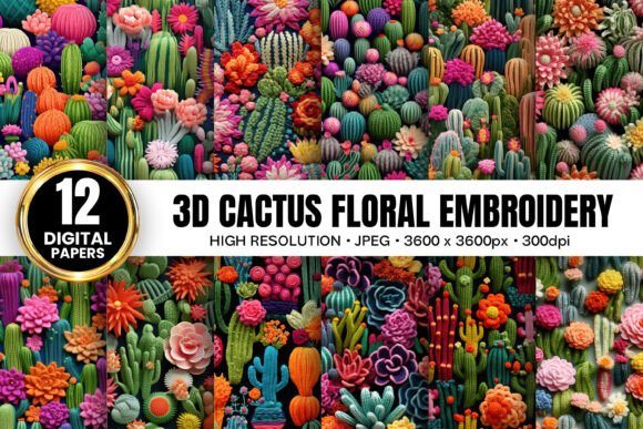 3D Cactus Floral Embroidery Patterns: Elevating Digital Craftsmanship with Seamless Artistry