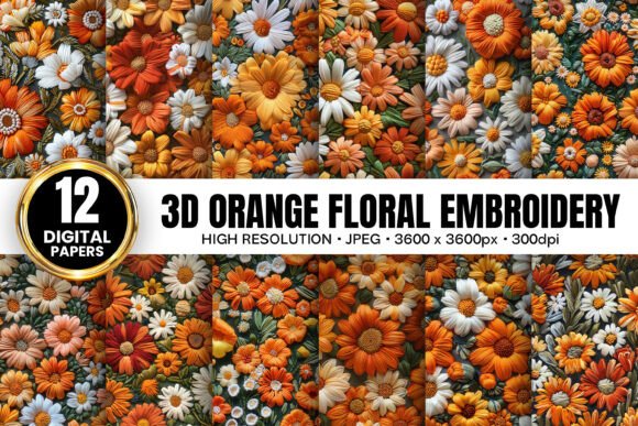 3D Orange Flowers Embroidery Patterns: Elevate Your Creative Projects with Seamless Digital Designs