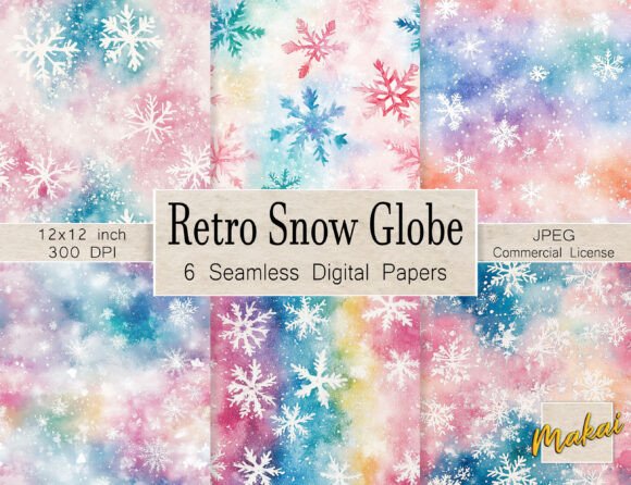 6 Retro Pastel Snow Seamless Patterns