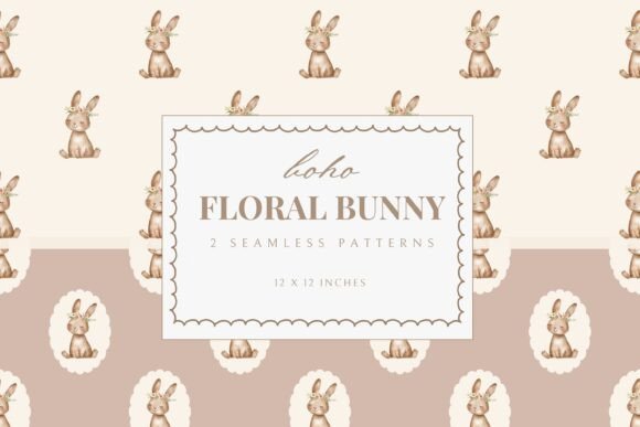 Boho Floral Bunny Seamless Patterns