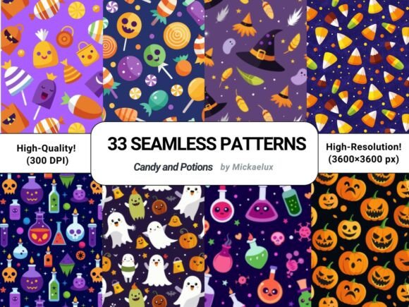 Candy and Potions Seamless Patterns