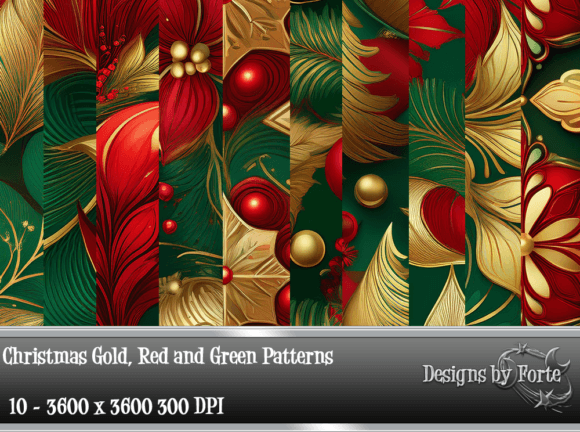 Christmas Gold, Red and Green Patterns for Creatives