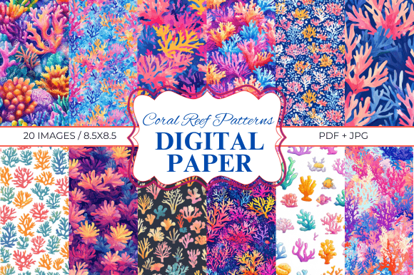 Coral Reef Patterns Digital Paper: Elevating Modern Creativity with Underwater Inspiration