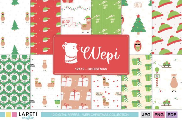 Cute 12x12 Llama Christmas Patterns