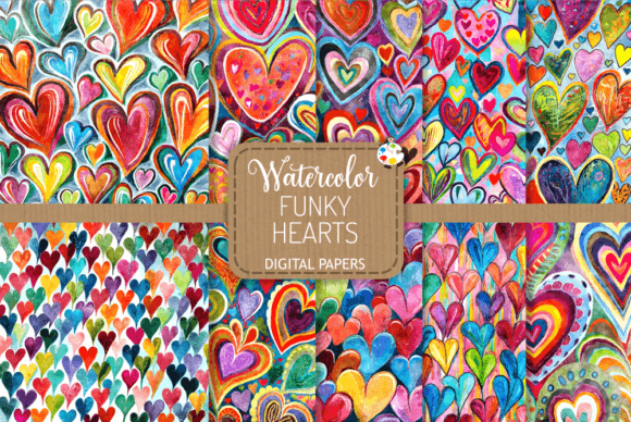 Funky Hearts Set 5 - Watercolor Patterns