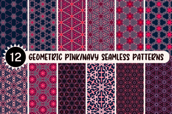Geometric Pink Navy Seamless Patterns for Creative Projects