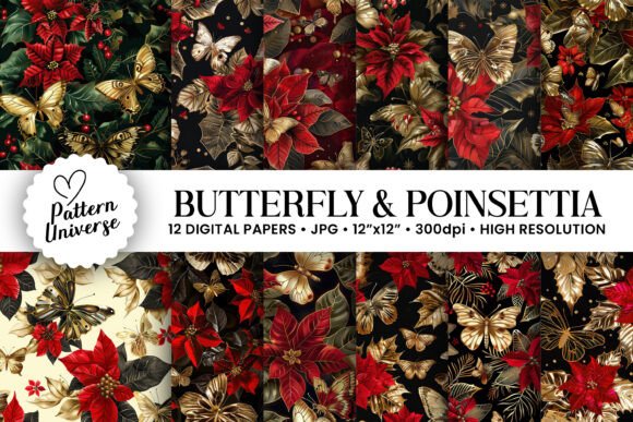Gold Butterflies Poinsettia Patterns: A Versatile Asset for Professional and Personal Design
