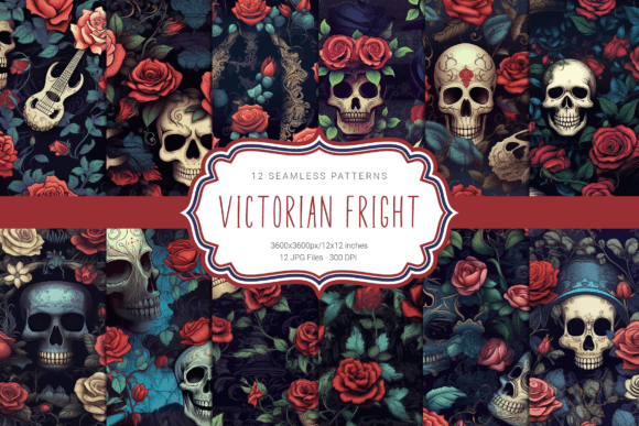 Gothic Roses Skulls Seamless Patterns