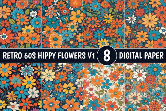 Retro 60s Hippy Flowers Patterns V1