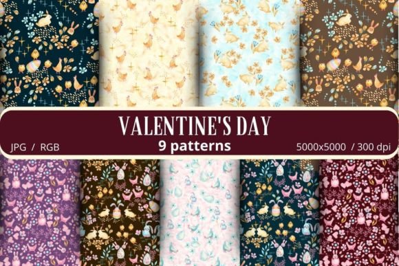 Valentine s Day. 9 Seamless Patterns: A Comprehensive Guide to Watercolor Digital Assets