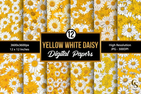 White Yellow Daisy Flower Patterns for Creatives